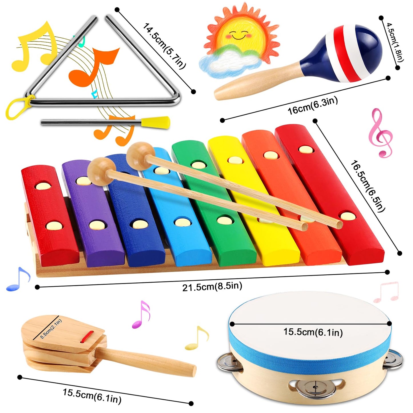 Looikoos Baby Musical Instruments Montessori Wooden Toys For Toddlers 1-3,Percussion Instruments Set For Kids Preschool Educational Musical Toys For Boys And Girls Gifts