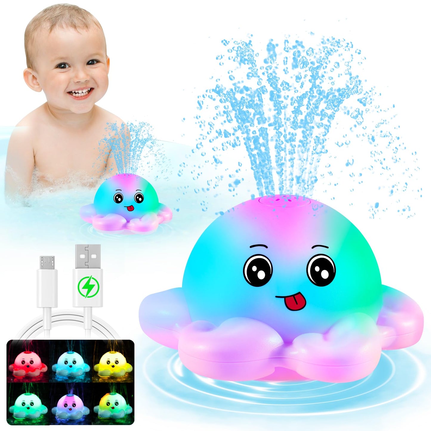 Gigilli Octopus Bath Toys, Baby Easter Gifts Easter Basket Stuffers Bath Toys For Kids Ages 1-3 Baby Girl Light Up Bath Toy Sprinkler 6-12-18 Months Toddler Bath Fountain Toy Baby Birthday 1 2 3 Gifts