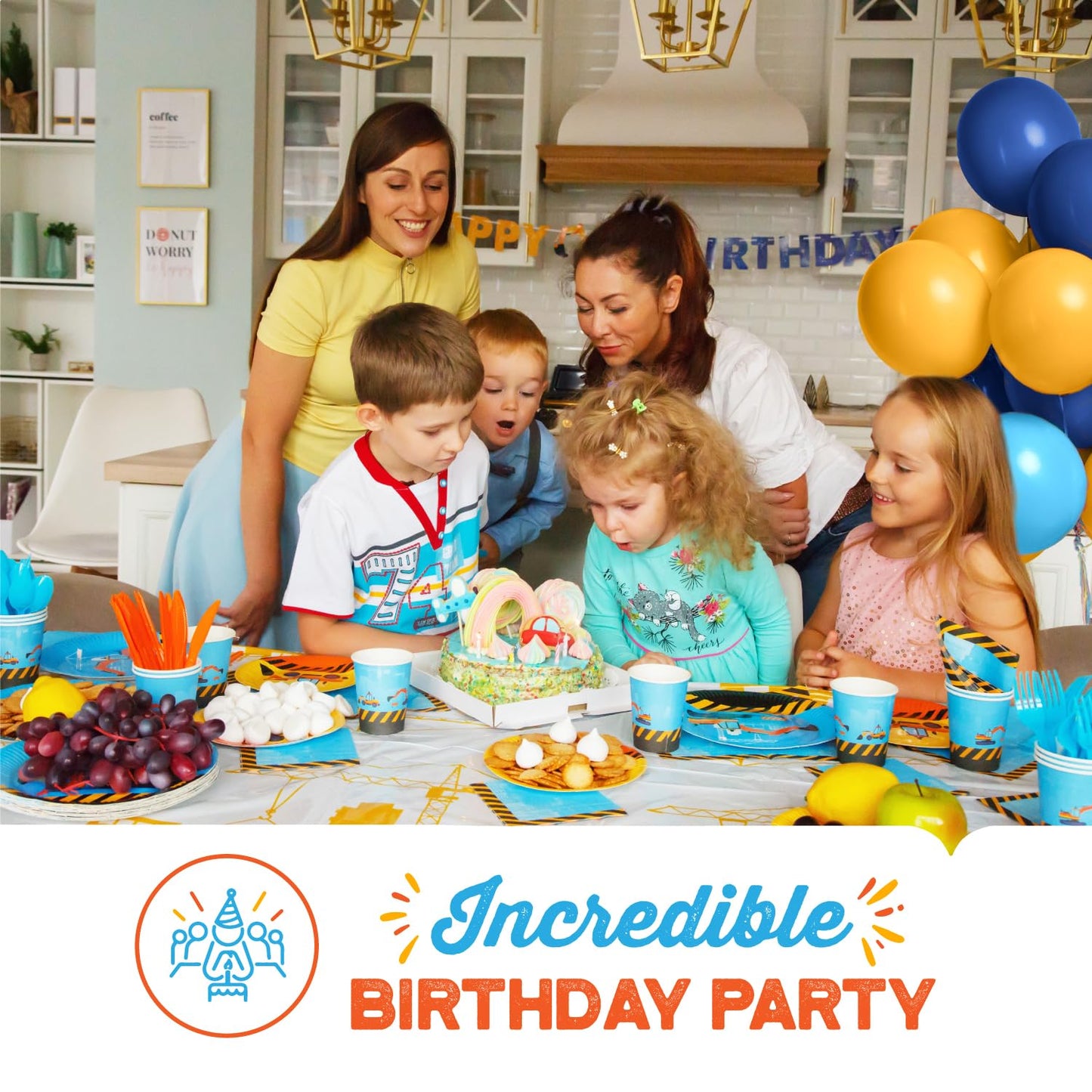 Construction Birthday Party Supplies Set | Baby Boy Toddler Kids Dump Truck Car Tractor Transportation Decorations – Cups Plates Signs Napkins Tablecloth – Decorations For Boys And Girls – Serves 25