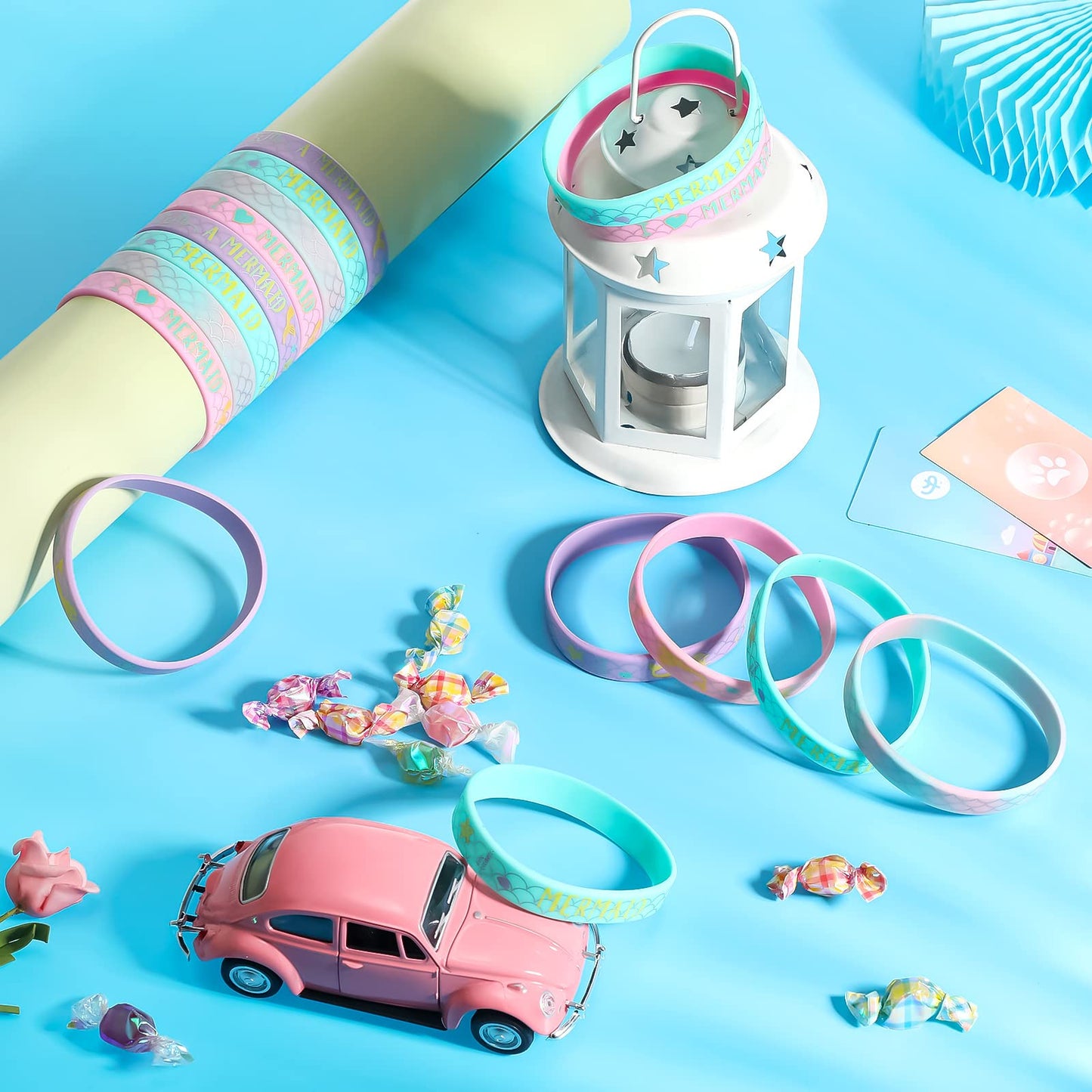 24 Pack Mermaid Silicone Wristband Mermaid Scale Bracelets I'm a Mermaid Wristband Mermaid Party Goody Bag Favors for Boys Girls