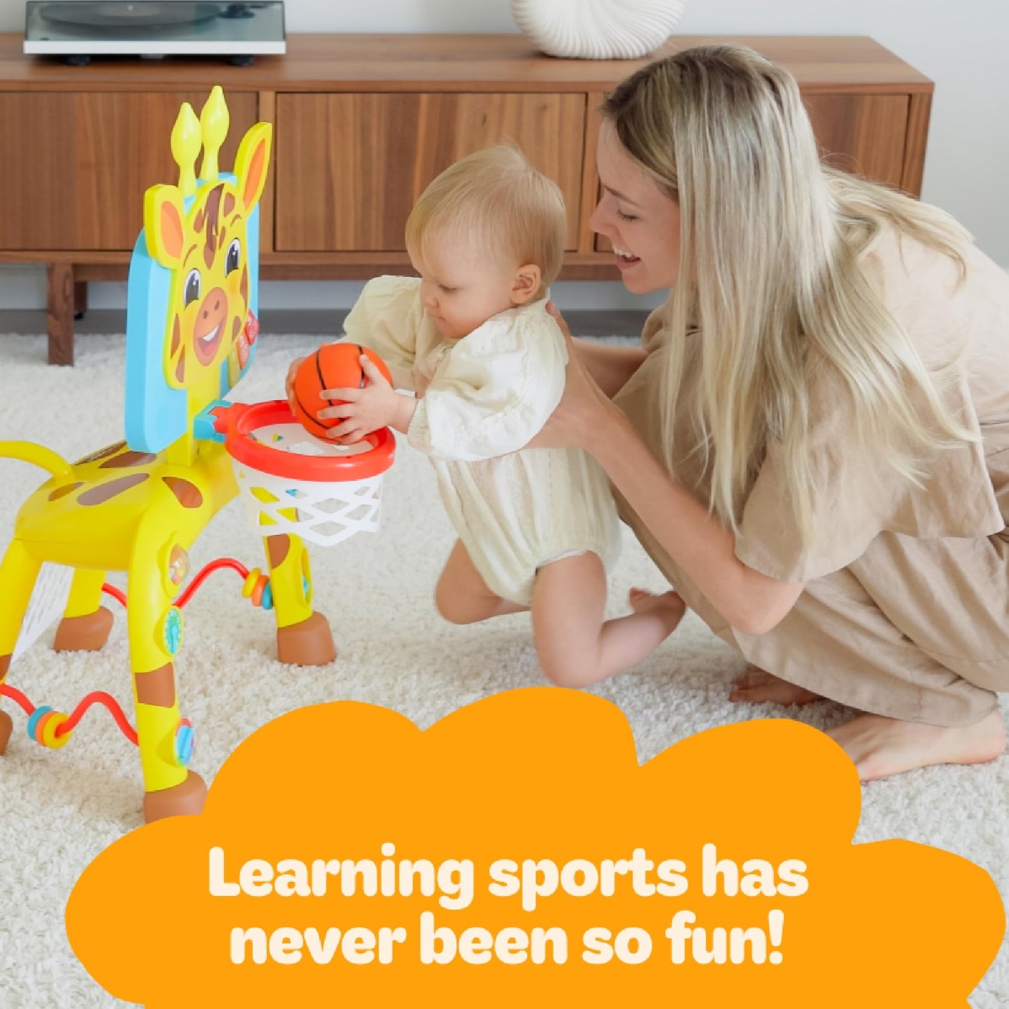 Move2Play, Giraffe Basketball Hoop & Soccer Goal Activity Center | 30+ Sounds & Lights | 1, 2, 3+ Year Old Gift & Birthday Present | 6, 12, 18, 24+ Month Toy For Baby, Toddler, Boys, & Girls