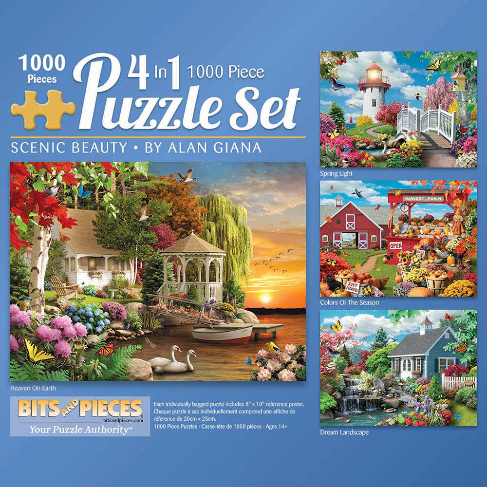 Bits And Pieces – 4-In-1 Multi-Pack 1000 Piece Jigsaw Puzzles For Adults – Scenic Beauty By Artist Alan Giana, Completed Puzzle Size: 20' X 27'
