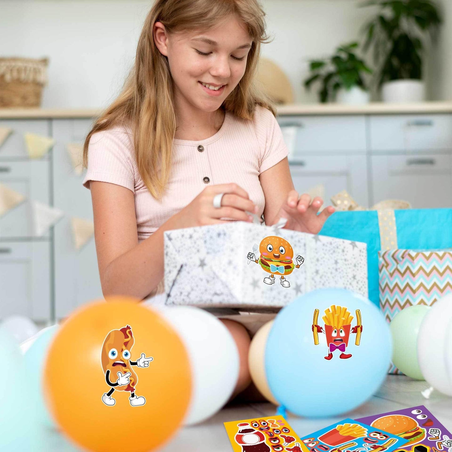 24 Sheets Make Your Own Fast Food Stickers Make A Face Stickers For Kids Toddlers With Hamburger Hot Dog French Fries Pizza Ice