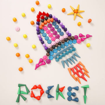 Promise Babe 162 Pcs Wooden Loose Parts Toy Rainbow Stacking Toy For Toddlers, Sensory Play Set Colorful Montessori Materials Preschool Learning Building Toys For Boys Girls