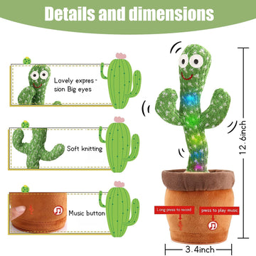 Miaodam Dancing Cactus, Talking Cactus Repeats What You Say, New Soft Plush Talking Toy Electric Speaking Cactus Baby Toys Packi