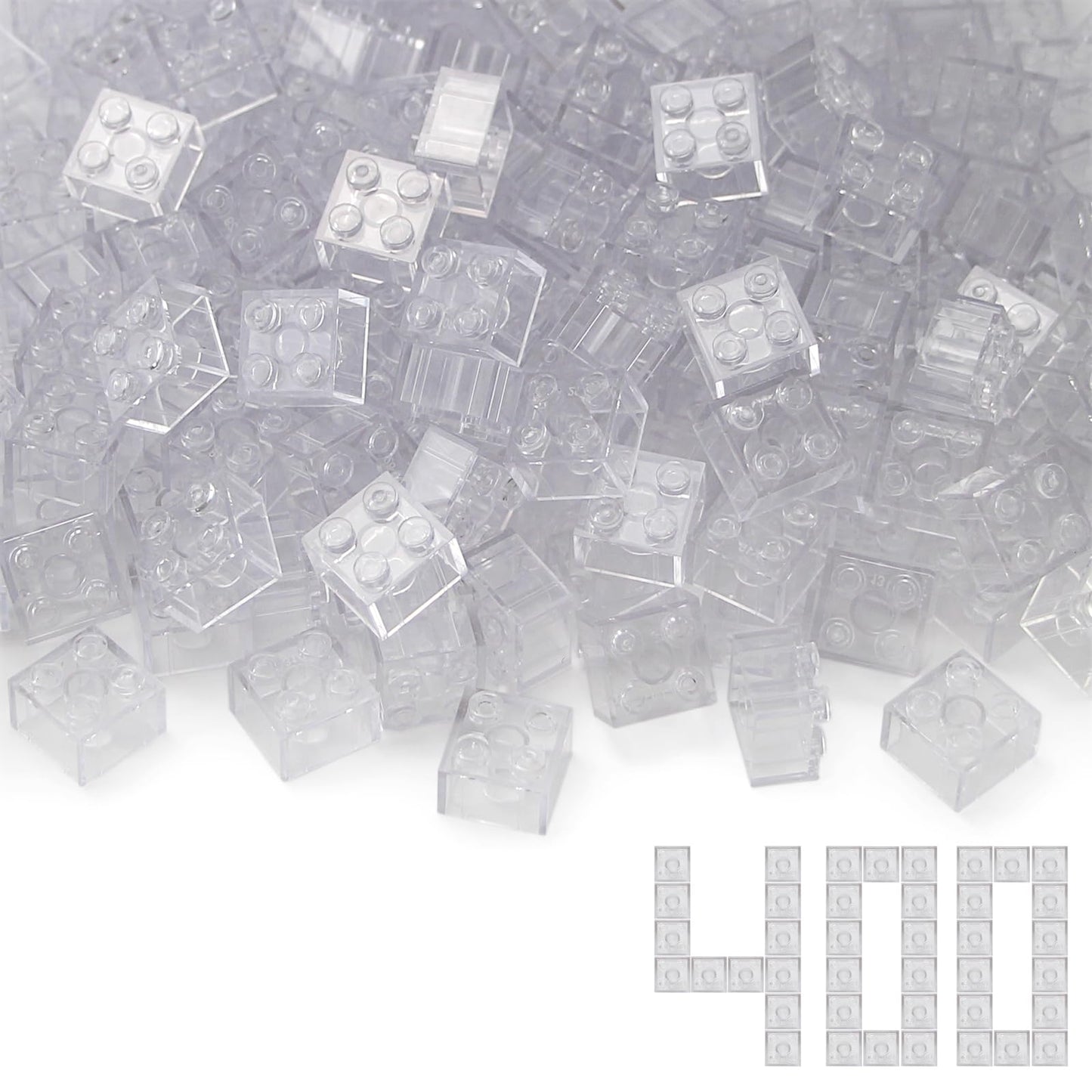 Feleph Clear 2x2 Bricks Set - 400 Pieces Classic Building Blocks Compatible with Major Brands, Ideal for Creative Play
