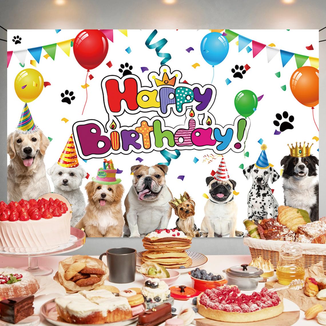 Duftgu Dog Birthday Backdrop, Polyester, 70.8 X 47.2 Inch, Includes Backdrop Banner And 20 Feet Long String, For Home Indoor Out