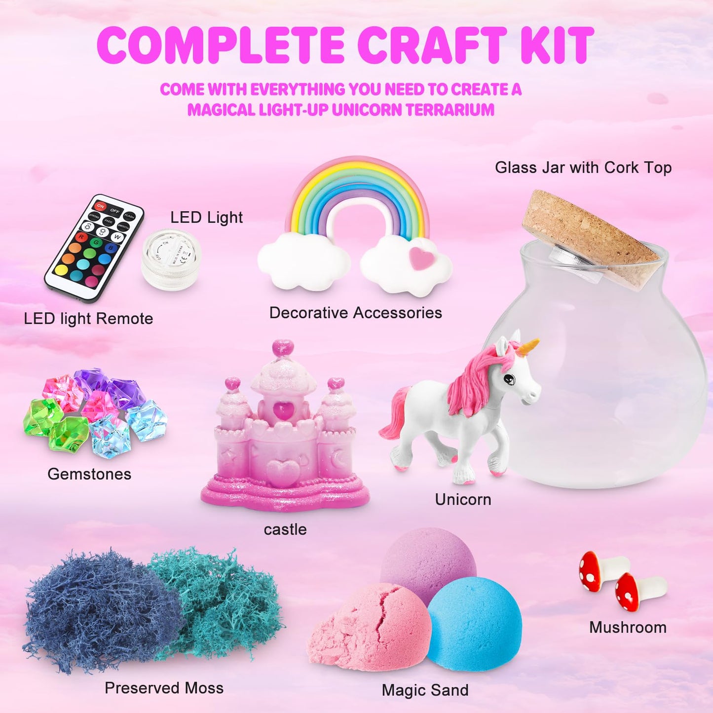 Jumlys Light Up Unicorn Terrarium Kit For Girls, Unicorn Toys For Kids Ages 4, 5, 6, 7, 8-12 Years Old, Diy Unicorn Art And Craf