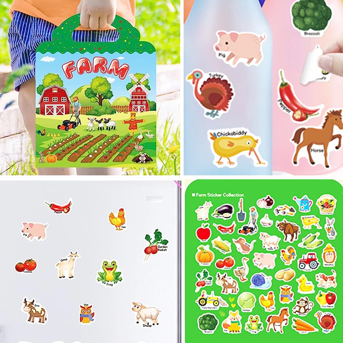 Reusable Sticker Books For Kids, Travel Removable Toddler Farm Sticker Books For 3 4 5 Year Old Girls Boys Birthday Gifts Educational Learning Toys