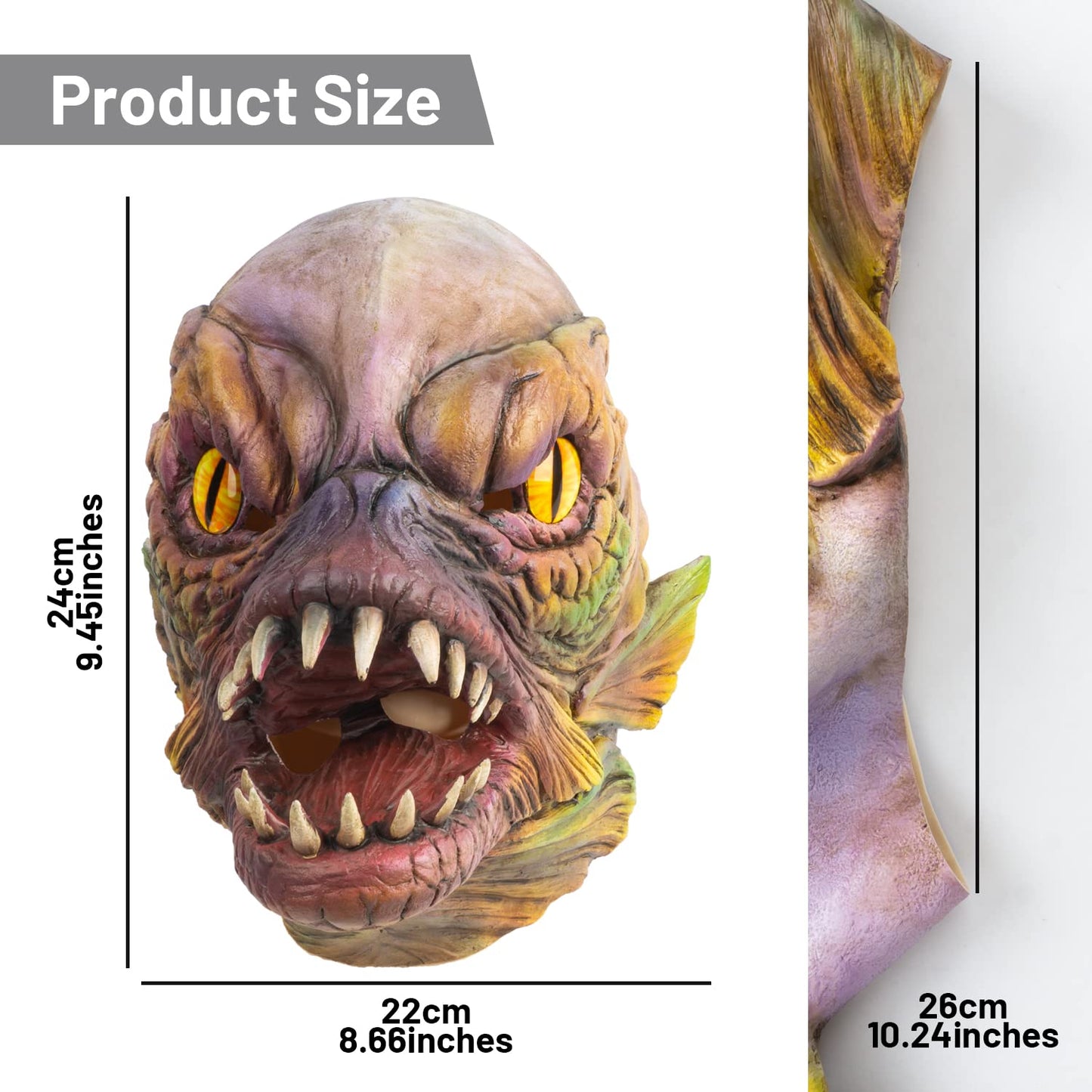 PartyHop Piranha Fish Mask Latex Full Head Scary Horror Animal Mask Fancy Dress for Halloween Carnival Costume Party