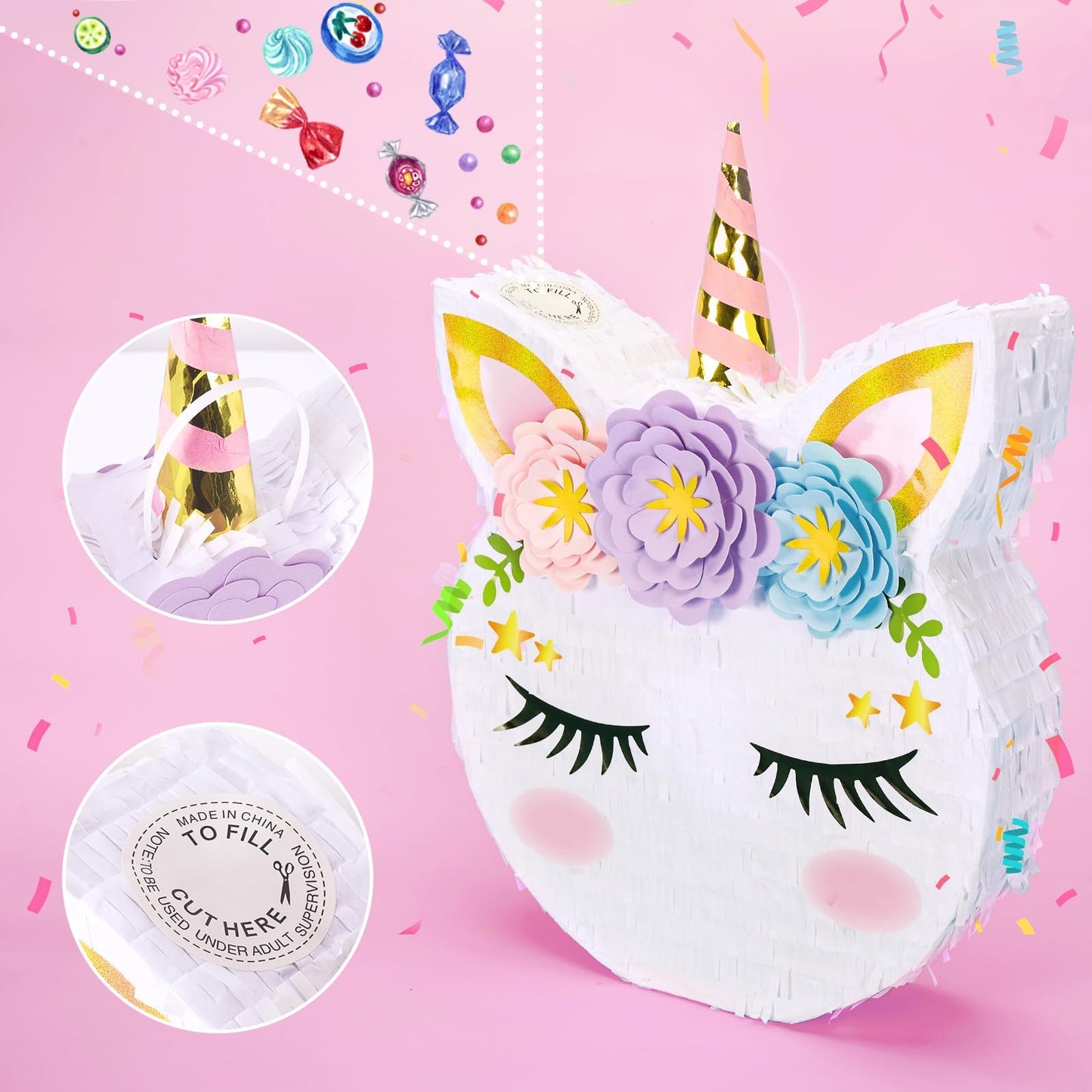 Wernnsai Unicorn Piñata - Unicorn Party Supplies Piñata With Stick And Blindfold For Girls Kids Birthday Party Game Anniversary Classroom Activities Unicorn Them Party Decorations(15.7'' X 12.2'')