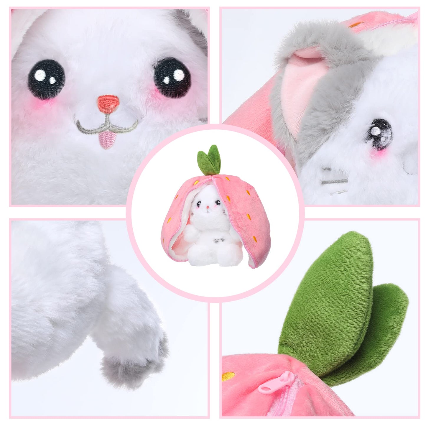 MIAODAM Easter Cat Toys Stuffed Cat Plush Kawaii Squishy Cute Strawberry Turn Into Cat Plush Funny Plushies Toy for Baby & mature-themed (Strawberry Cat 11.8inch)