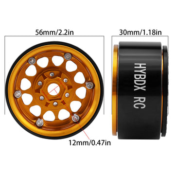 Hybdx Rc 1.9 Inch Aluminum Alloy Beadlock Wheel Rim Hub 4Pcs Suit For 1:10 Rc Crawler Axial Scx10 Scx10 Ii Trx4 Rc4Wd D90. (Gold