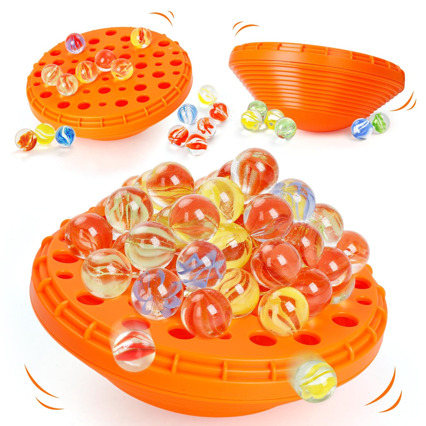 Marble Balance Game - 50 Colorful Marbles with Built-in Storage, Fun Family Challenge for 1-4 Players, Educational Toy for Kids