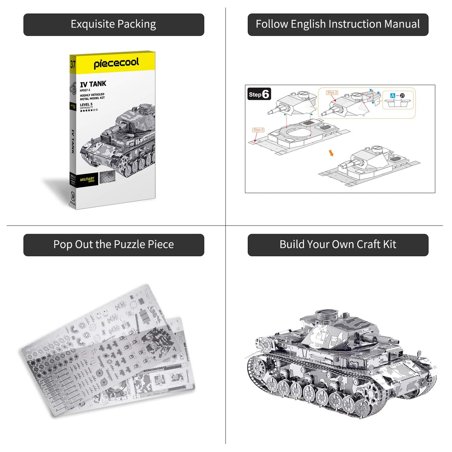 Piececool 3D Metal Puzzles For Adults, German Iv Tank Metal Model Cars Kits To Build For Teens Students, Diy Military Model Kit Toys, Great Birthday Gifts, 168 Pcs