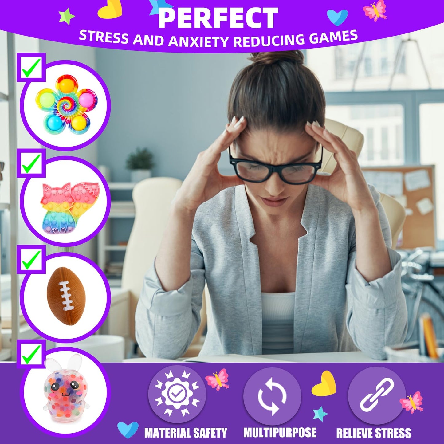 DKZ 1000Pcs Fidget Toys Pack - Bulk Party Favors, Stress Relief Sensory Toys, Goodie Bag Stuffers, Pink Color for Kids & Parties