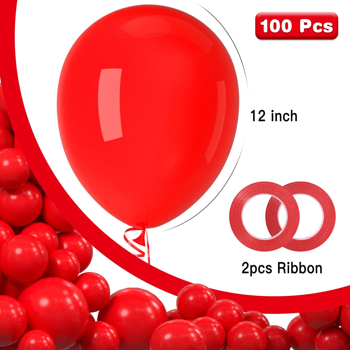 Garma Red Balloons 12 Inch, 100 Pack Latex Party Balloons For Balloons Arch As Valentine Day, Christmas, Birthday, Graduation, B