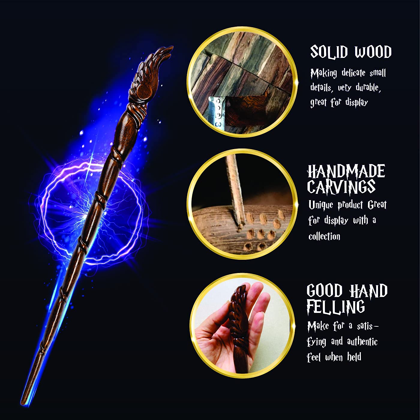 Handicraftviet - Wooden Wizard Wand 15 Inch, Magic Wand Real Wood/Collectible Cosplay Magic Wand/Magical Gift For Halloween, Chr