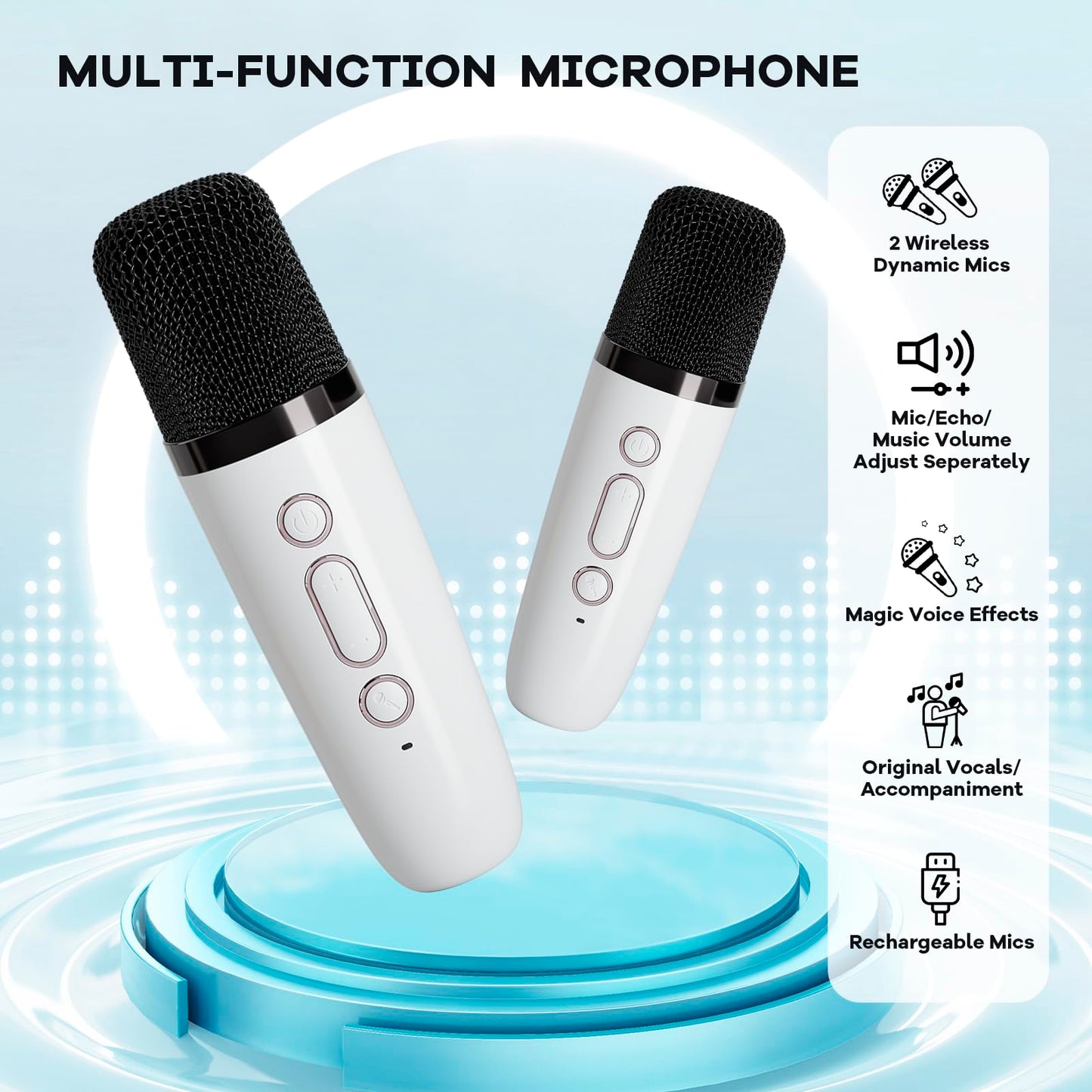 Yll Mini Karaoke Machine For Kids Adults, Portable Bluetooth Speaker With 2 Wireless Microphones,Toys Birthday Gifts For Girls 3, 4, 5, 6, 7, 8, 9, 10, 11, 12+ Years Old Toddler Teens(White)