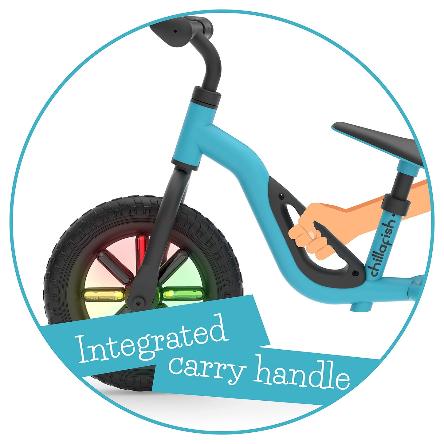 Chillafish Charlie Glow Lightweight Toddler Balance Bike Trainer With Light-Up Wheels For Children 18-48 Months, Learn To Ride With 10-Inch No-Puncture Tires, Adjustable Seat And Carry Handle, Sky