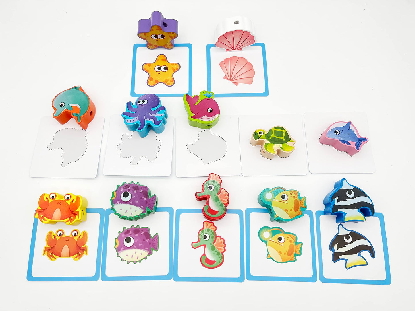 JAQI Montessori Educational Wooden Threading Stringing Toys Dinosaurs Traffic Space Insects Animals Fruits Lacing Beads Preschoo