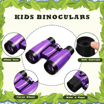 Libima 24 Pcs Binoculars for Kids Educational Compact Kids Binoculars with Neck String Toddler Telescope for Boys Girls Learning Bird Watching Camping Hiking Travel Safaris Birthday Gifts(Purple)