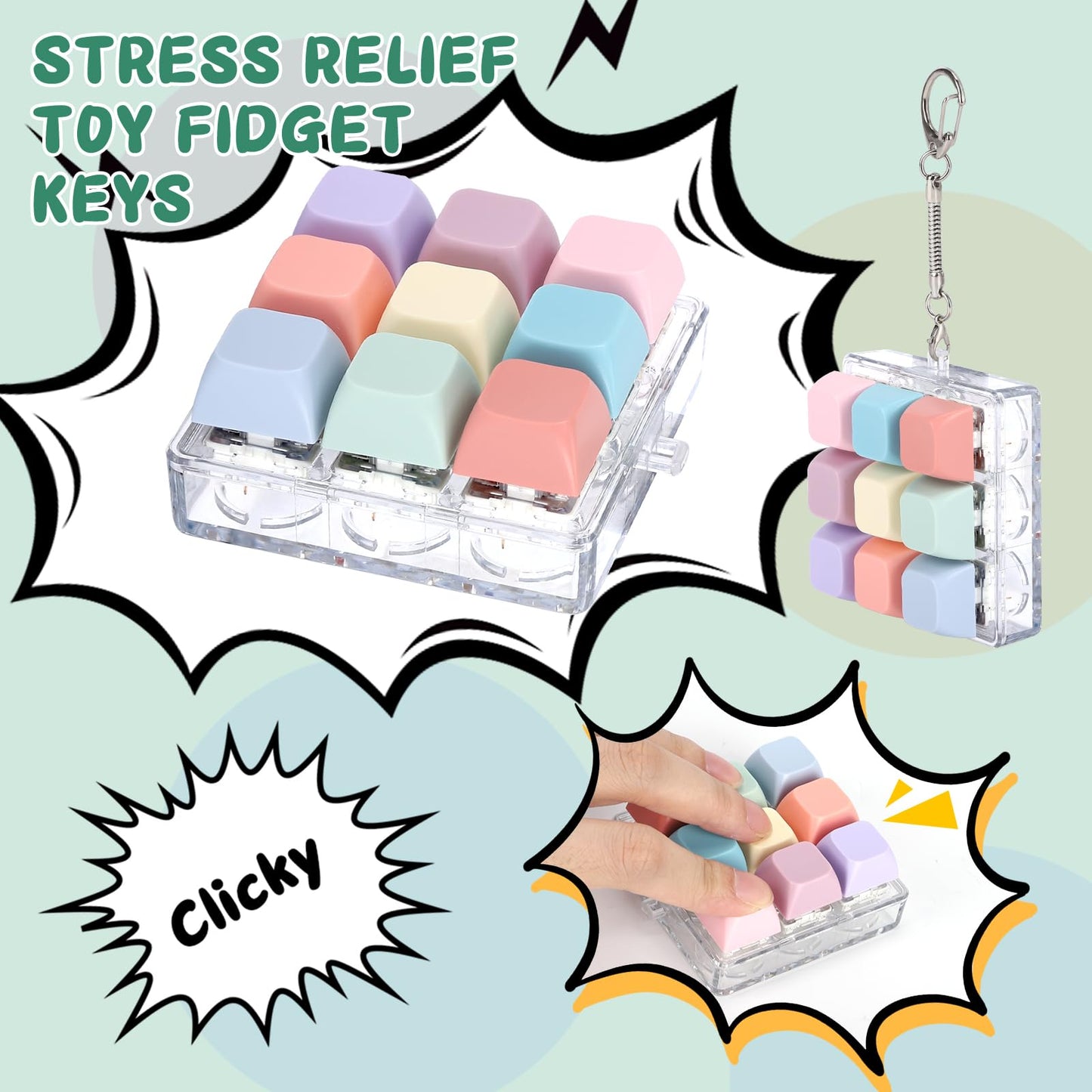 Axlksia Keyboard Fidget Toy, Fidget Clicker Keyboard Fidget Keychain, Button Fidget Gifts For Adults To Relieve Stress And Pass