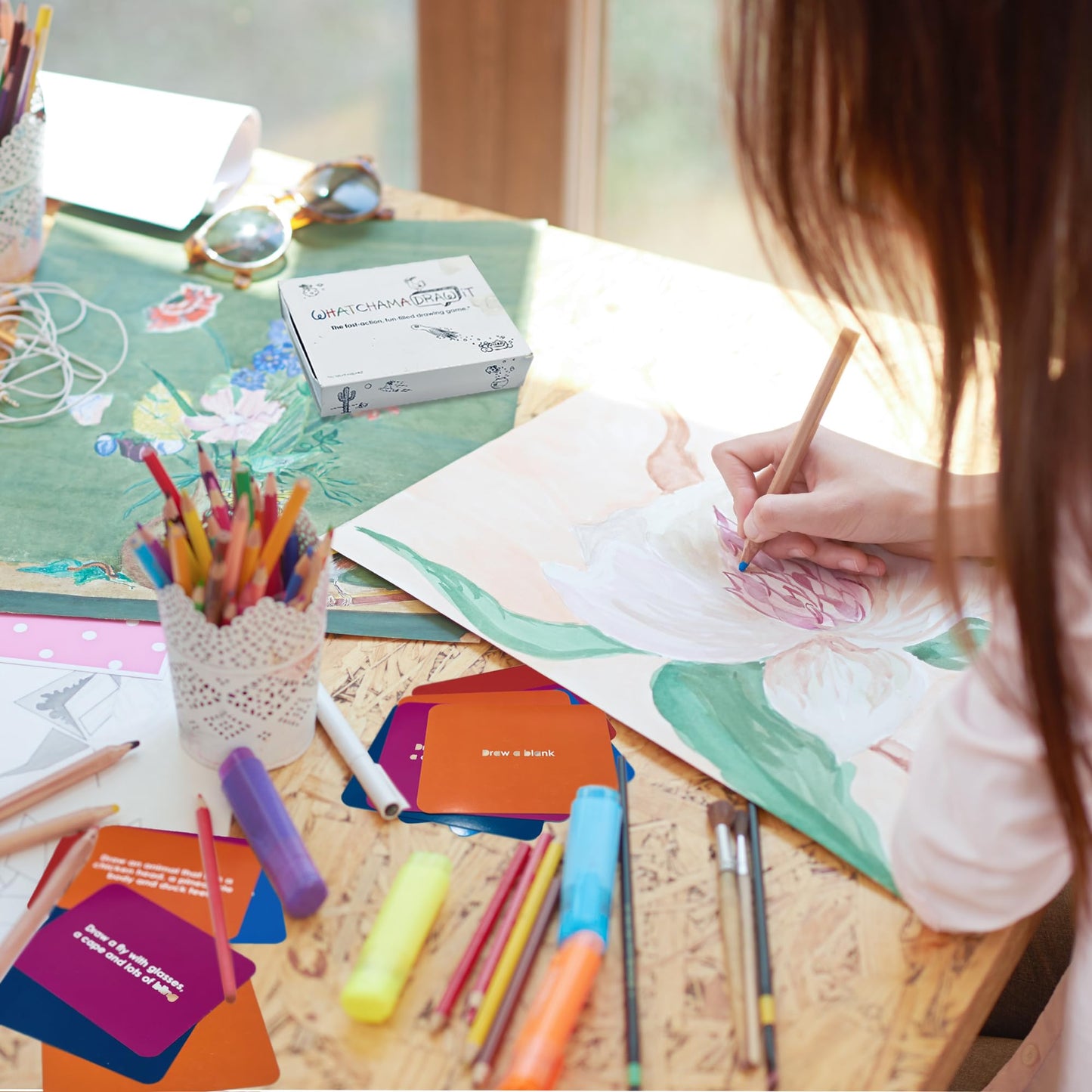 The Imagineering Company Watchamadrawit Fast Action Drawing Game With Wildly Creative Challenges - A Family Board Game For Kids And Adults - Let The Family Game Night Fun Go Crazy