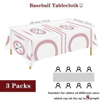 durony 3 Packs Baseball Tablecloth 108 x 54 Inch Plastic Baseball Table Cover Party Tableware for Baseball Theme Birthday Party