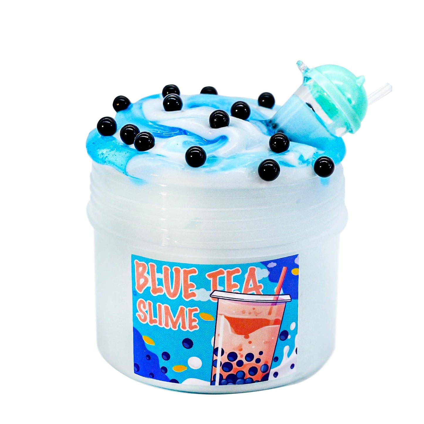 Blue Bubble Tea Themed Slime(7Oz) - Thick And Glossy Textured Slime - Handmade Slime - Asmr Slime