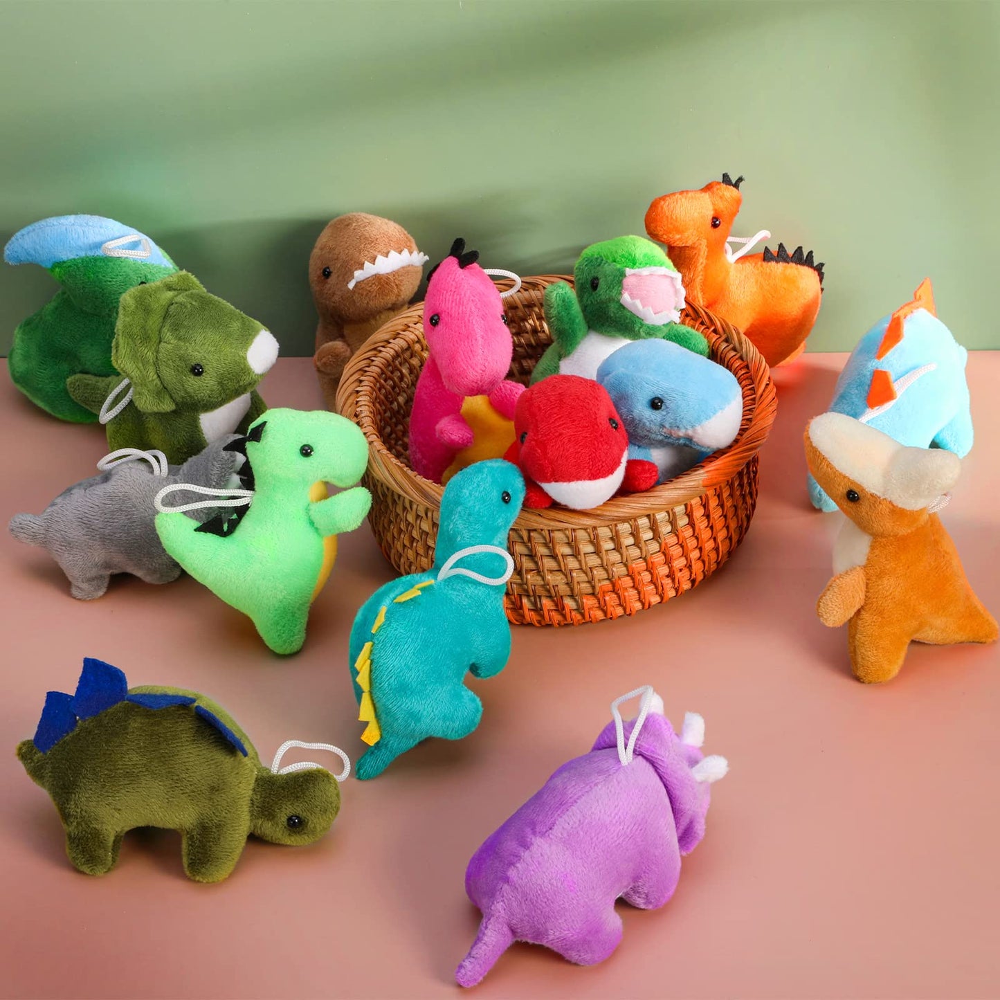 18 Pack Plush Dinosaur Toys Bulk, Mini Soft Stuffed Animal Cute Dinosaur Figures, Keychain Decoration For Goodie Bag Filler, Cla