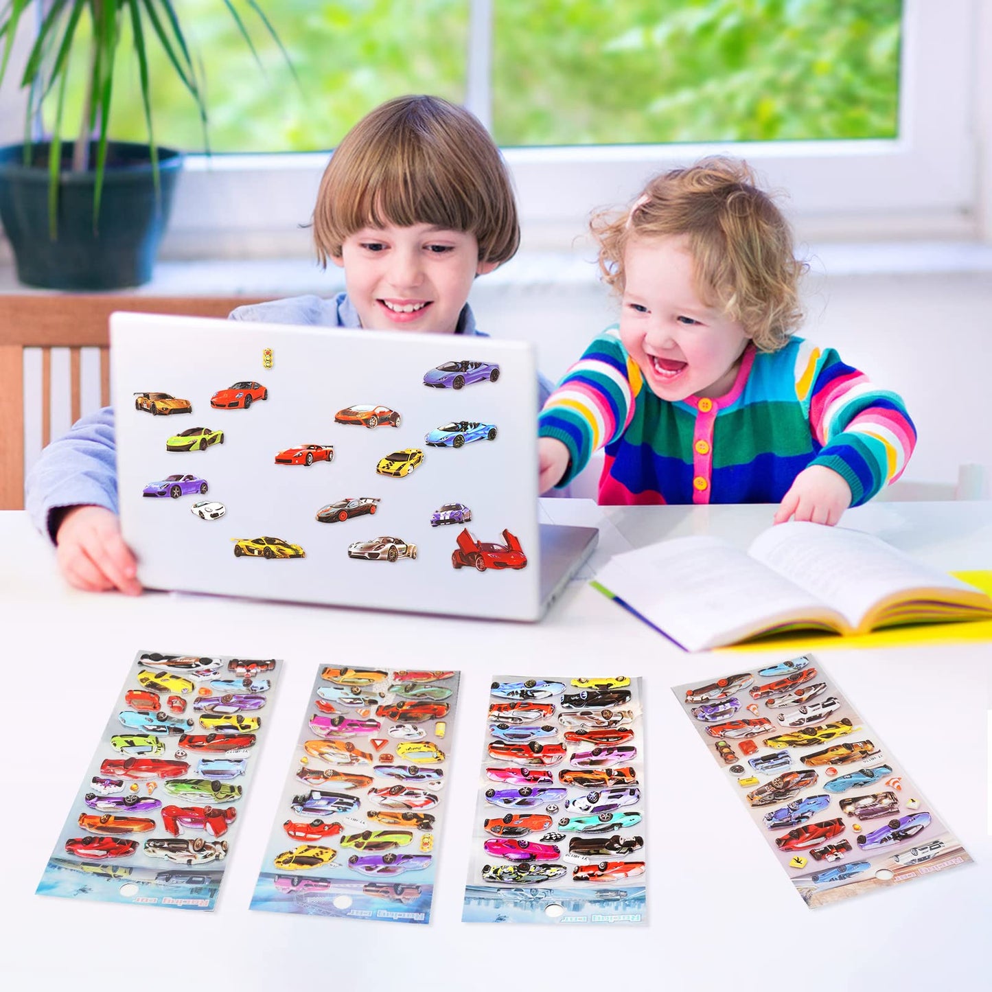 Shangrla Race Car Stickers For Kids Boys 3D Puffy Racecar Stickers For Toddlers, Puffer Bubble Racing Sticker, Reusable Cool Puff Sports Car Sticker, Party Favors 4 Sheet.
