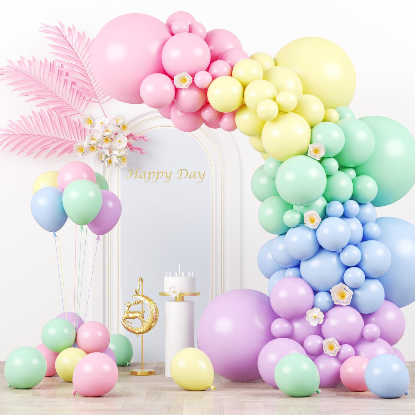 Voircoloria 130Pcs Pastel Balloons Different Sizes 18'' 12'' 10'' 5'' Macaron Latex Balloon Garland Arch Kit For Birthday Easter
