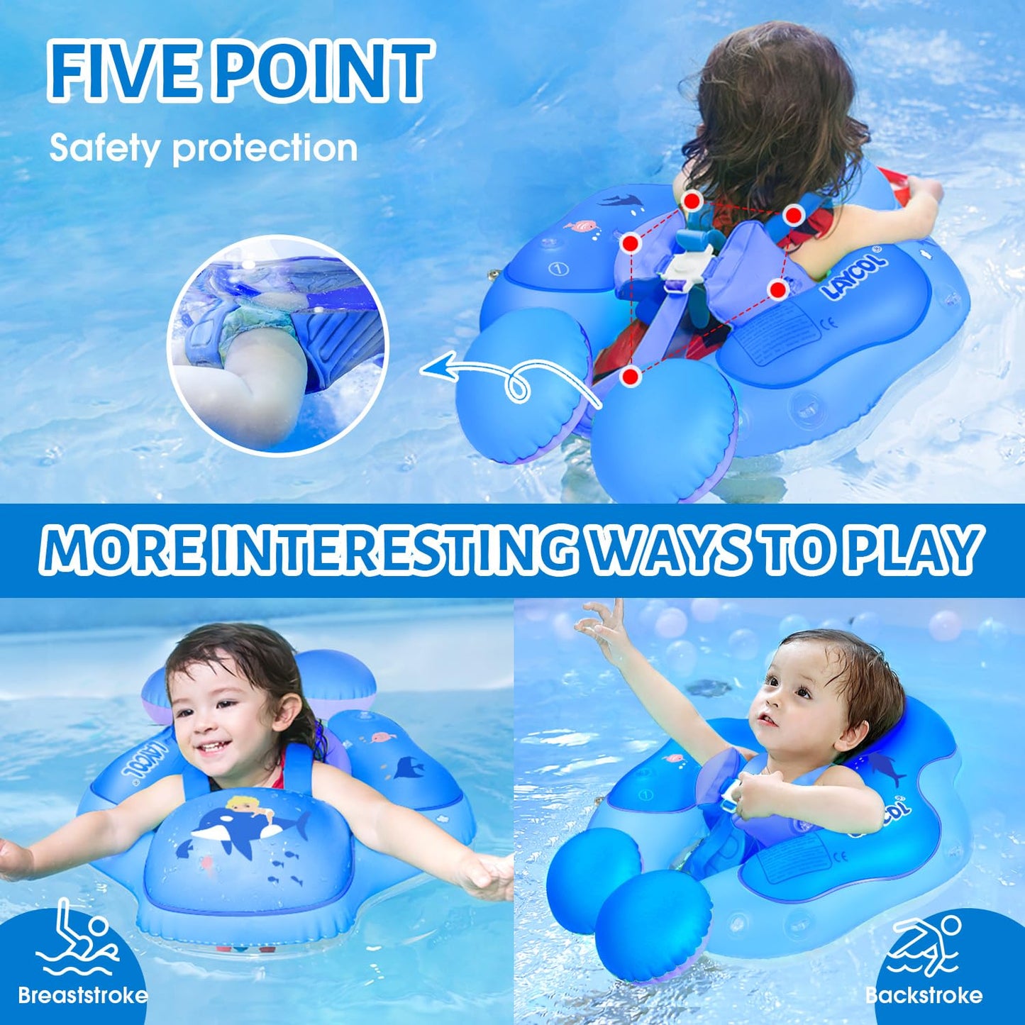 Laycol Baby Pool Float With Upf50+ Sun Protection Canopy,Add Tail Never Flip Over Inflatable Baby Float,Toddler For Age Of 3-36 Months