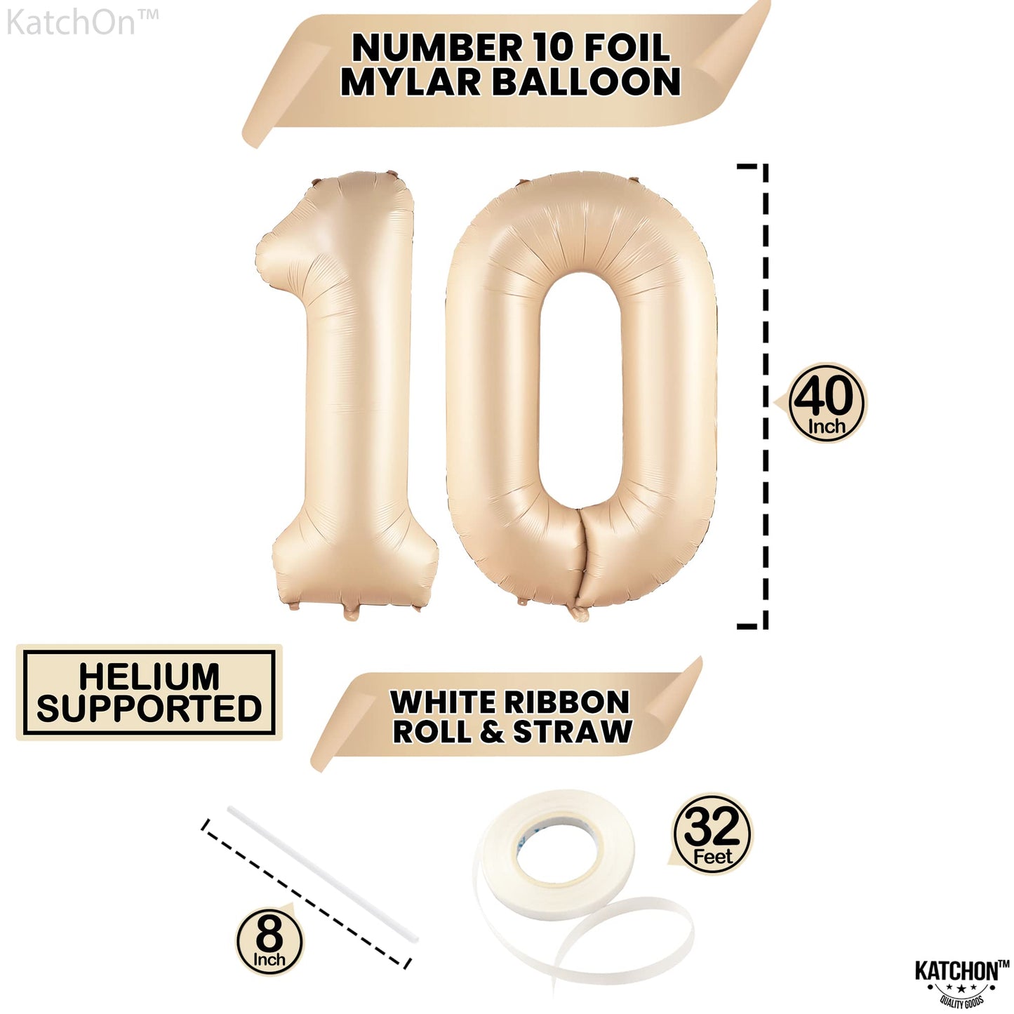 Katchon, Giant Caramel 10 Balloon Number - 40 Inch | 10Th Birthday Decorations | Caramel 10Th Birthday Balloons For 10 Birthday Decorations Caramel | Caramel Number 10 Balloons