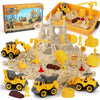 OENUX Play Sand Construction Set, Beach Building Castle Kit w/ 2.2lbs Play Sand, 4 Take Apart Construction Trucks Toys and Signs