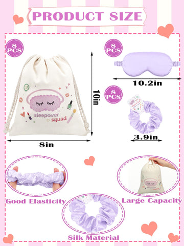 Bunnycool 24 Pcs Sleepover Spa Party Supplies Birthday Party Favor with Satin Eye Mask Satin Hair Scrunchies Gift Bag(Purple)