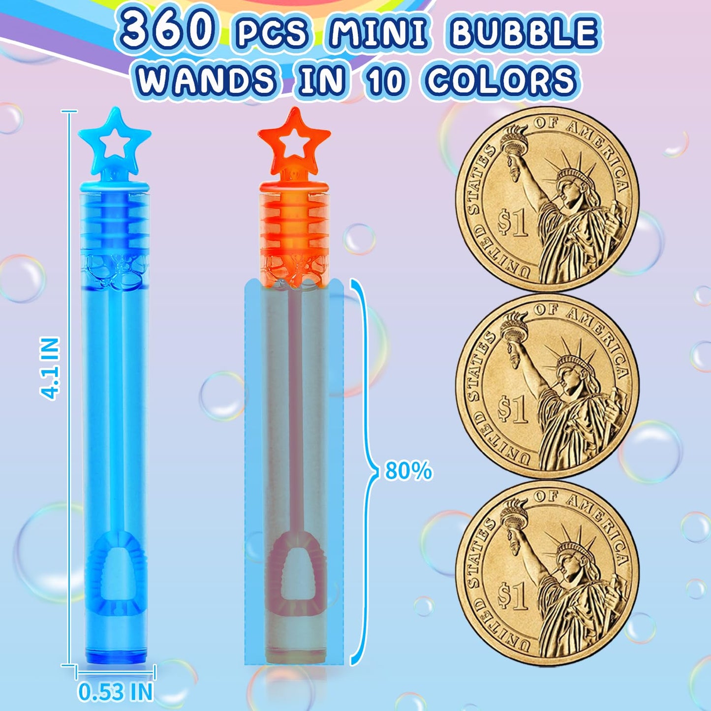 ZIRSENG 360 Piece Mini Bubble Wands in 10 Colors, Party Favors Bulk for Kids, Themed Birthday, Carnival, Wedding, Classroom Priz