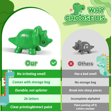 Crincy Abc Alphabet Dinosaurs Matching Learning Toy For Kids 3-5, 26Pcs Montessori Double-Sided Dinosaur Toys Match Letter, Fine