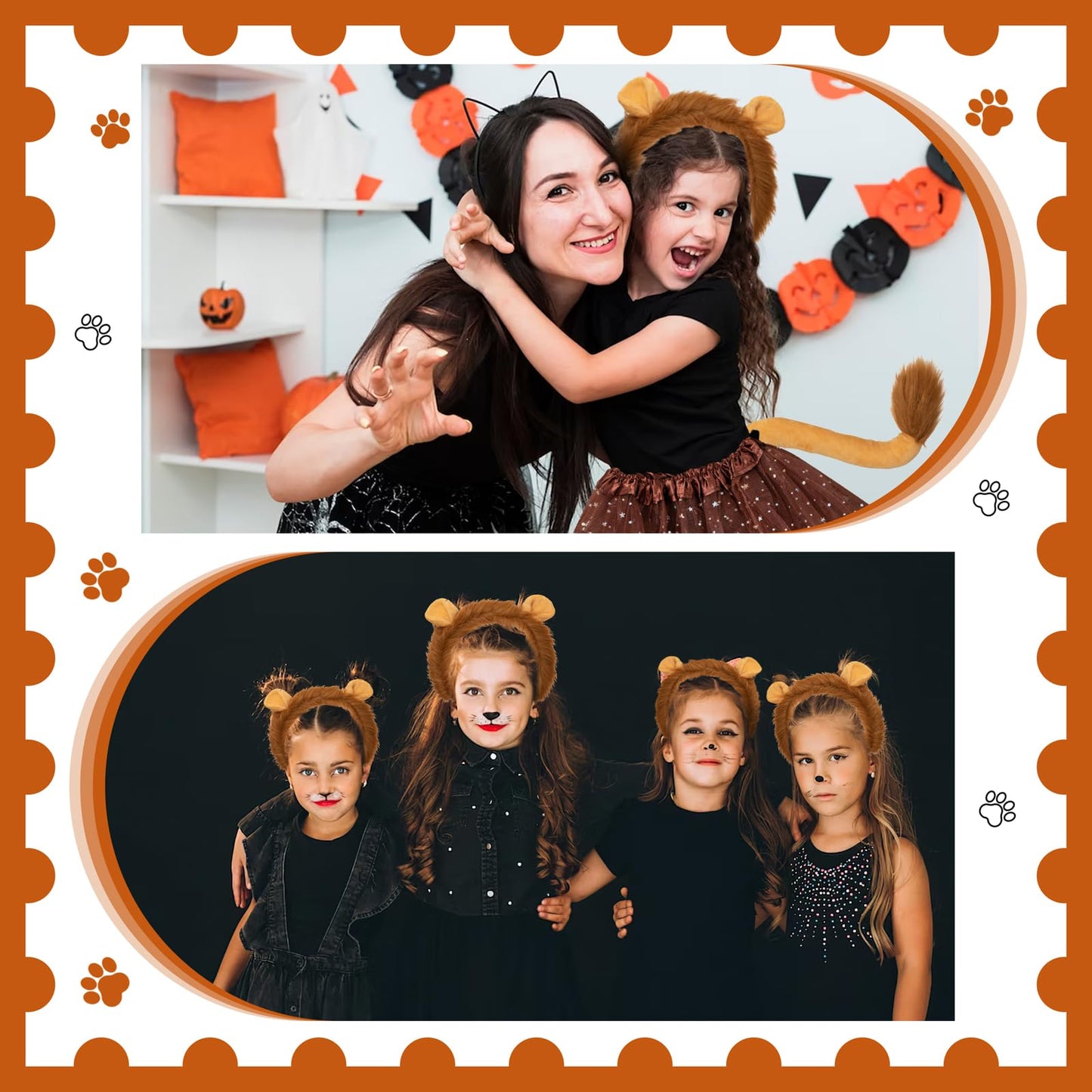 5 Pcs Lion Costume Set Lion Ears Headband Tail Bowtie Tutu Skirt And Lion Face Sticker For Girls Kids Halloween Cosplay Party