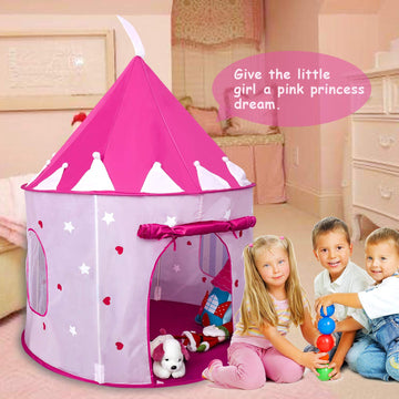 Princess Castle Play Tent With Glow In The Dark Stars Foldable Pop Up Pink Play Tent/House Toy For Indoor Kids Tent & Outdoor Ch