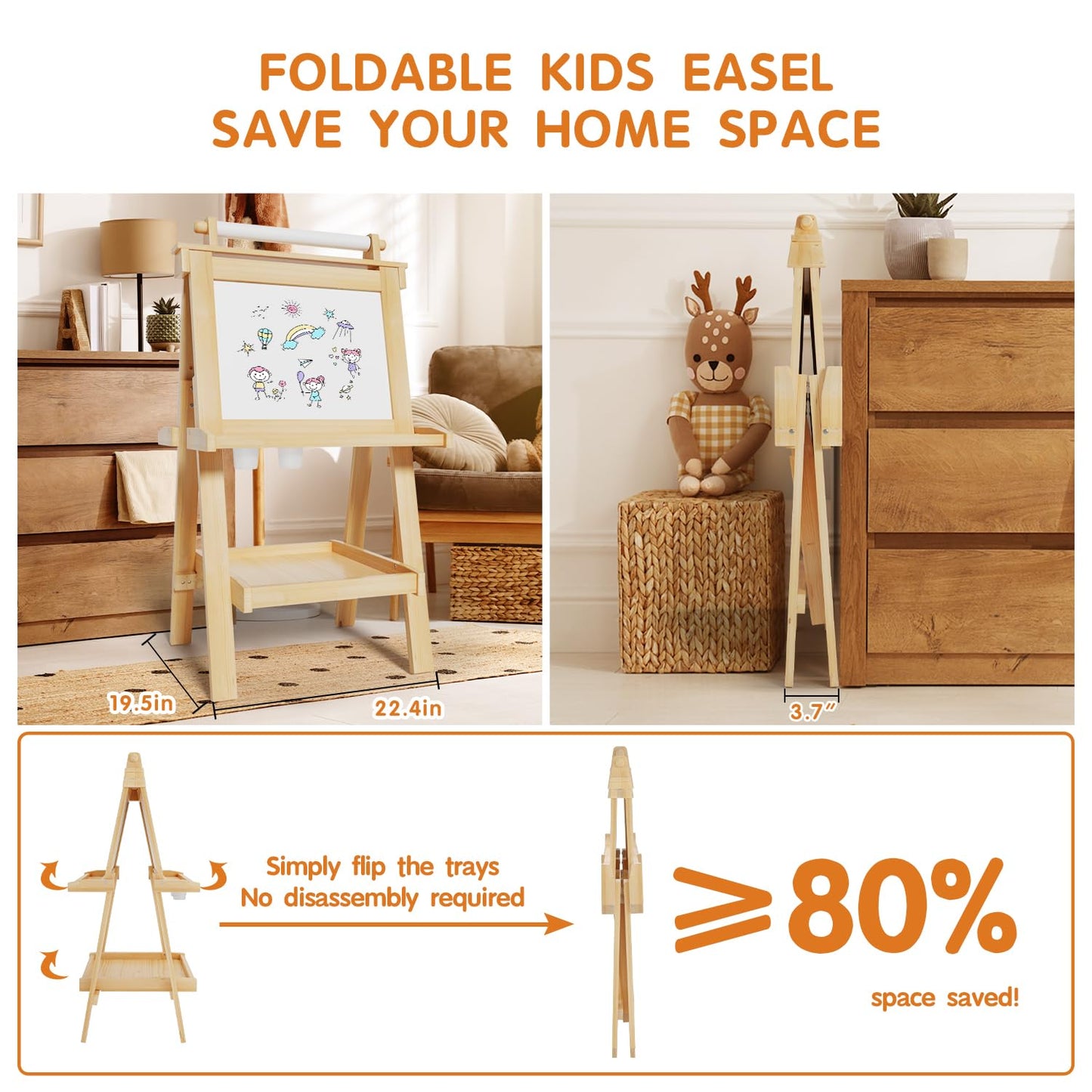 Juzbot Easel For Kids Deluxe Foldable All-In-1 Toddler Easel With Paper Roll& 84Pcs Accessories Magnetic Chalk-Whiteboard Art Ea