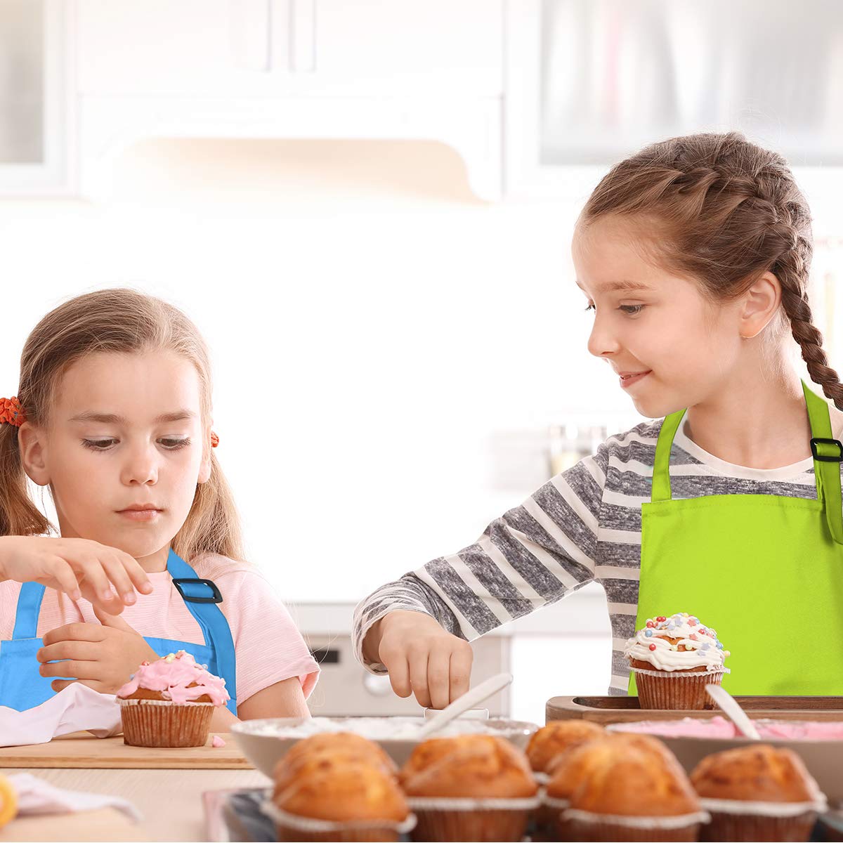 yarachel Kids Apron and Chef Hat Set - 8 Pieces Waterproof and Adjustable Child Aprons with Pockets Kitchen Bib Aprons for Boys