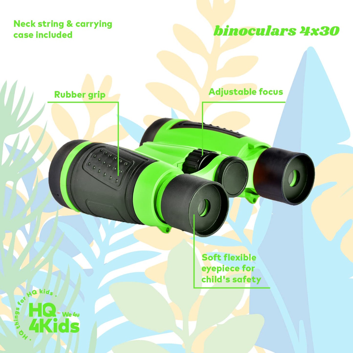 HQ 4KIDS Outdoor Adventure Kit - Binoculars, Compass, Magnifying Glass & Flashlight for Kids Ages 3-12, Green, Plastic