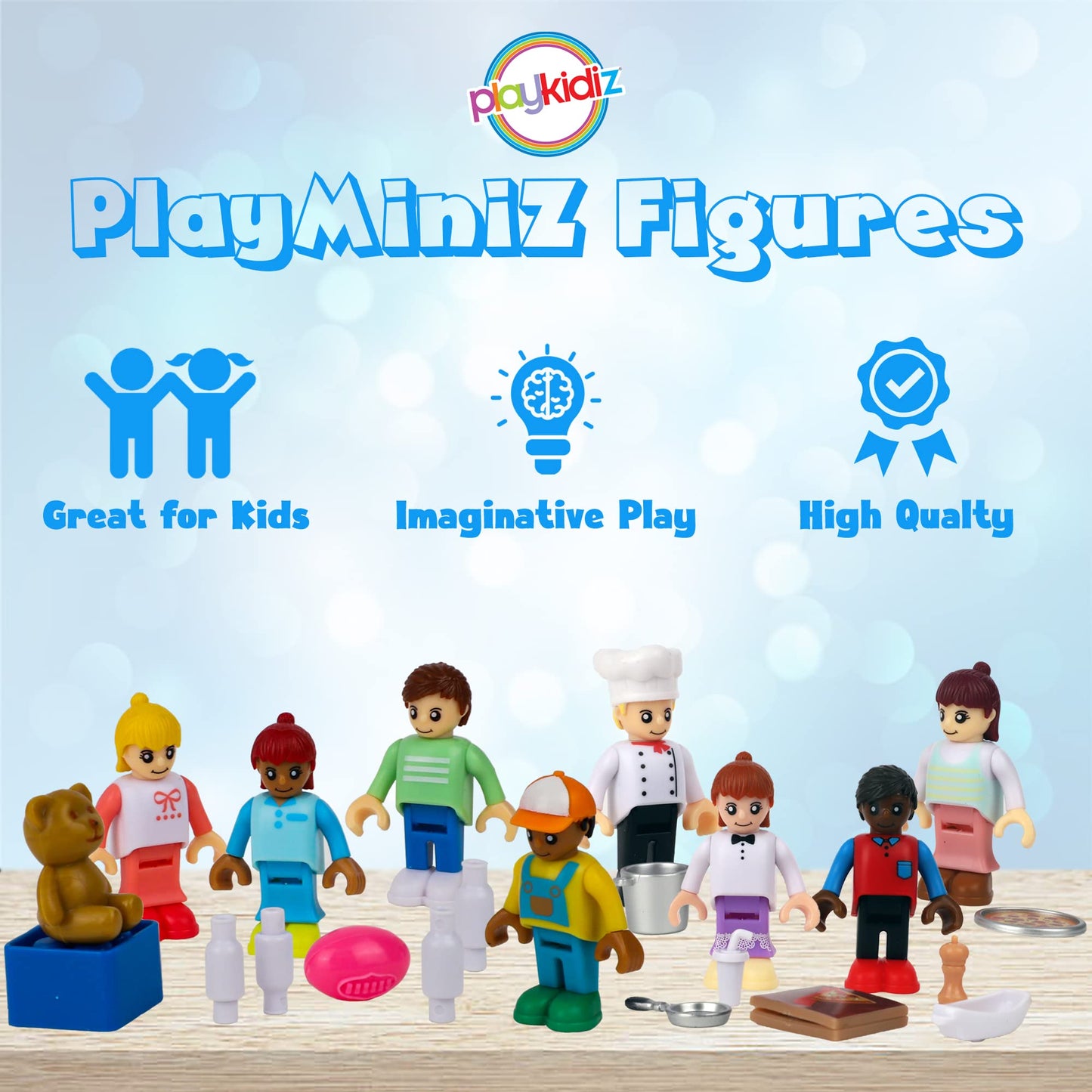 Playkidiz 8 Toy Figures & Playsets, 2 Inch Play Peoples Set, Early Development Family Figurines For Kids, Pretend Play Toys For Children 3+ (23Pcs)