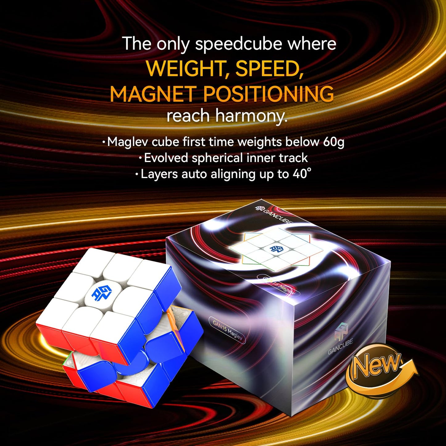 Gan15 Maglev Speed Cube 3X3, Gan Magnetic Cube Perfectly Combines Weight, Magnet And Structure, 58.6G Ultra-Lightweight, Brain T