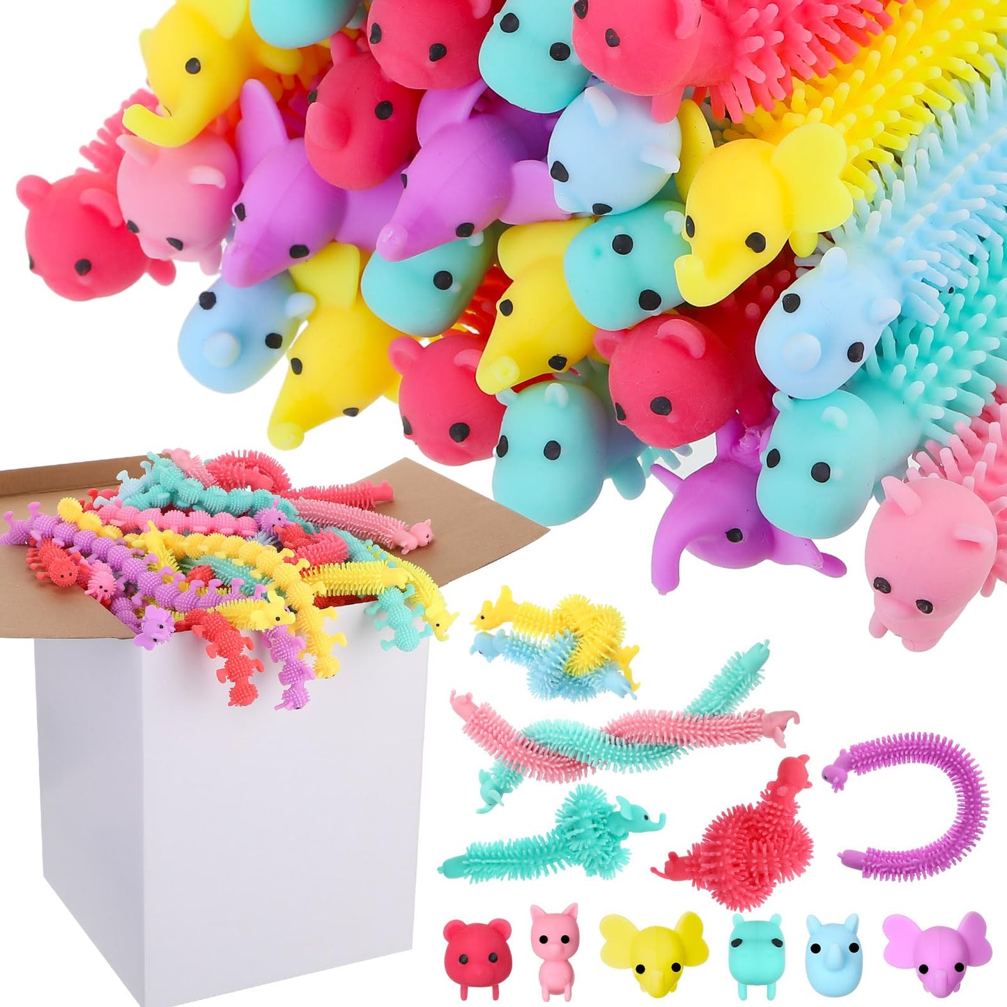 Chivao 150 Pack Bulk Stretchy String Fidget Toys Animal Sensory Toys For Kids And Adults Colorful Fidget Worm Stress Anxiety Rel