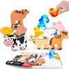 KECIABO Wooden Animal Puzzles Toys for Toddlers,12 Pcs Farm Animal Figures,Animal Matching Sorting Stacking Toys for Boys Child