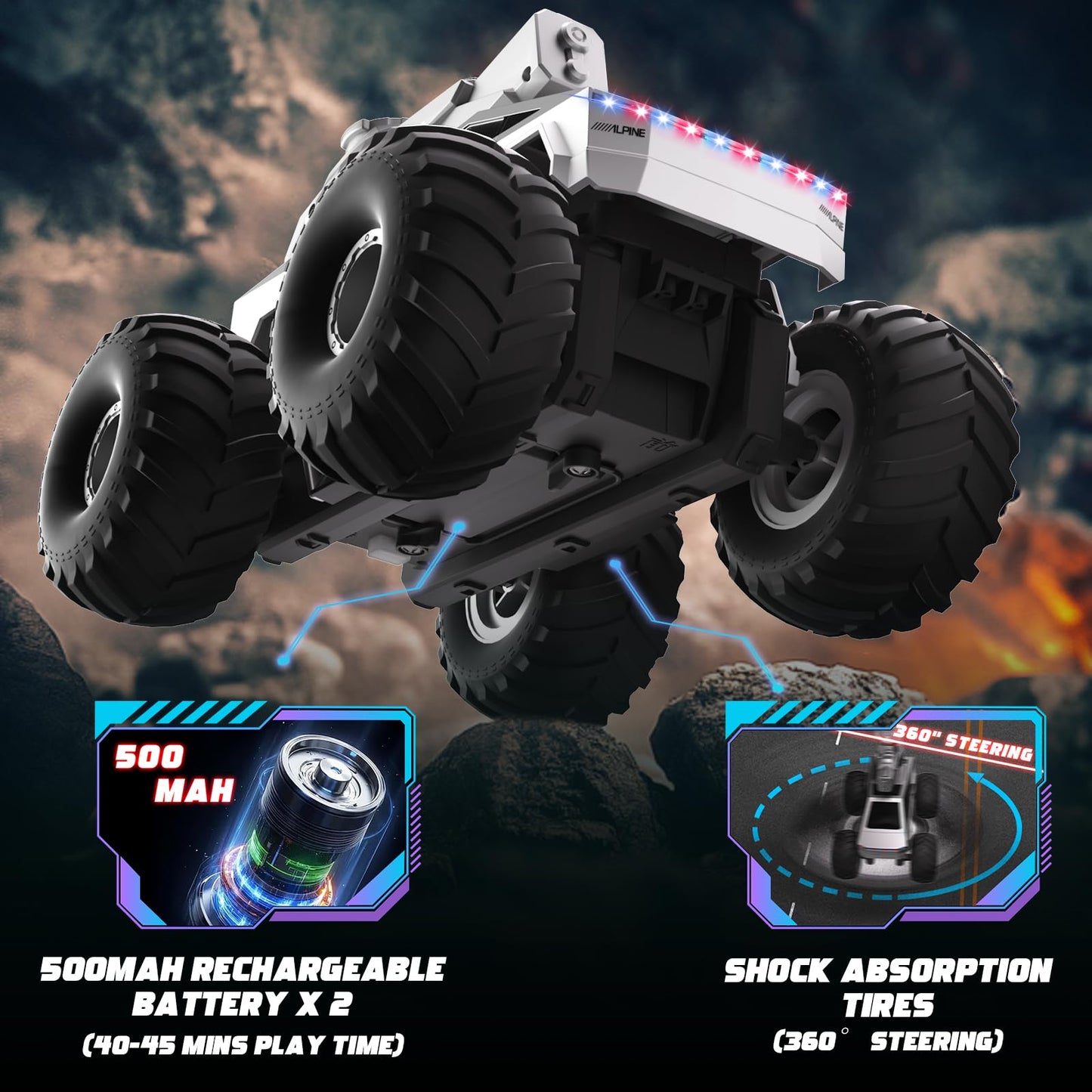 Innofans Remote Control Car, 1:16 Rc Cars Scale All Terrain Electric Vehicle, Water Squirt Tank With Lights Toys Monster Trucks,