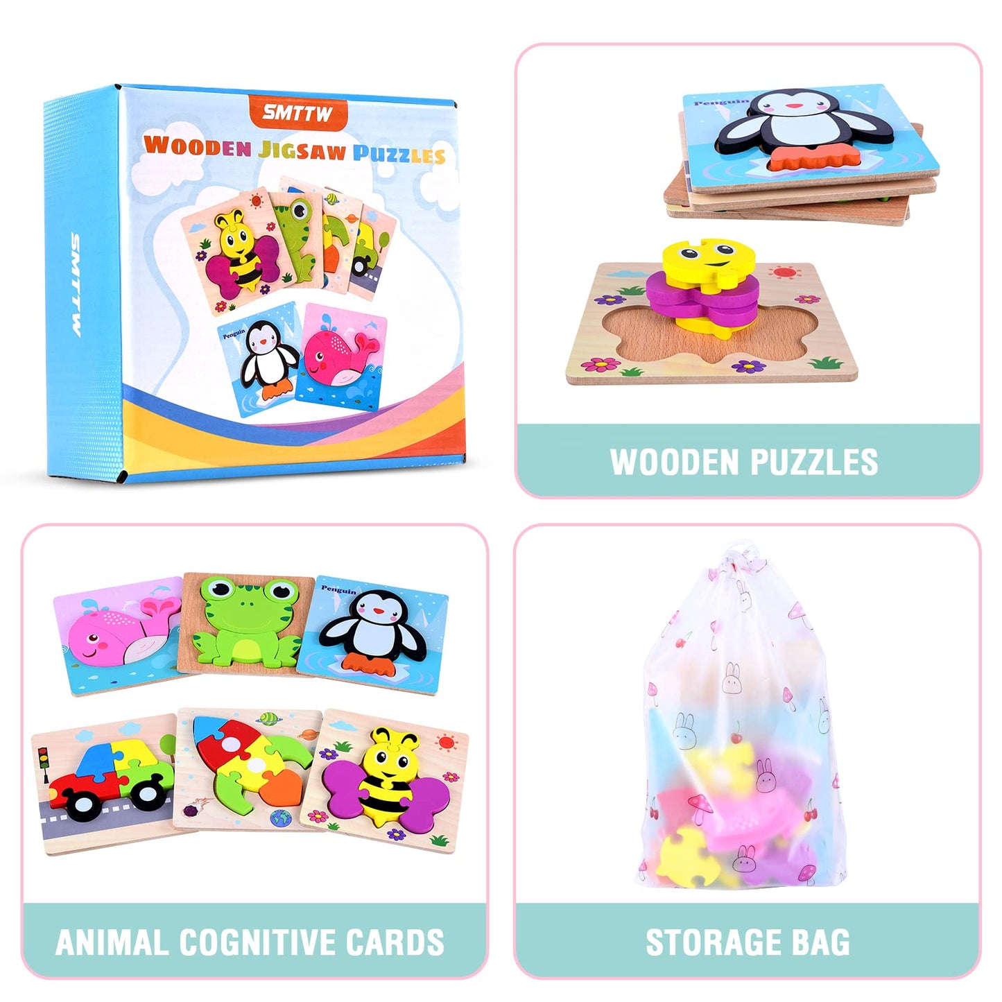 Smttw Toddler Puzzles Montessori Toys For 1 Year Old, Wooden Puzzles For Toddlers 1-3, Boys & Girls Learning Educational Toys Gi